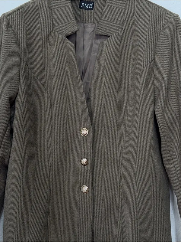 FME Brown Longline Blazer Gold Button Tailored Jacket Minimalist Quiet Luxury - Image 3