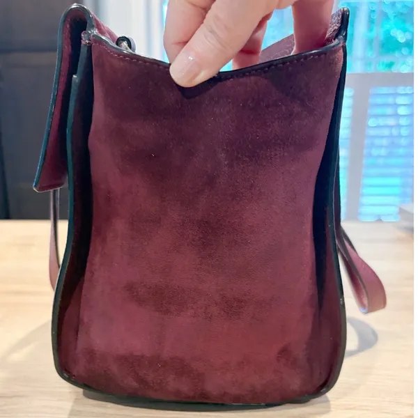 Kate Spade Burgundy Pebbled Leather and Suede Satchel Crossbody‎ Bag - Image 13