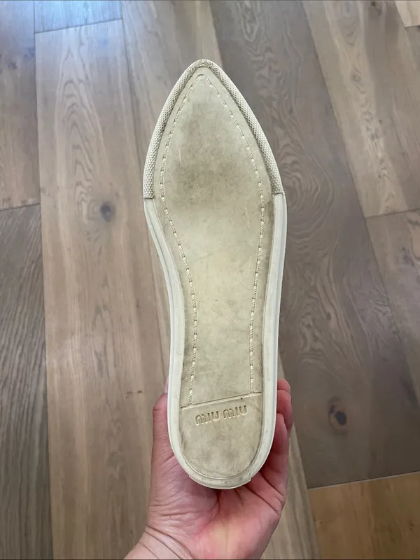 Miu Miu White Metallic Cap-Toe Leather Platform Sneakers Size 37.5 - Image 15