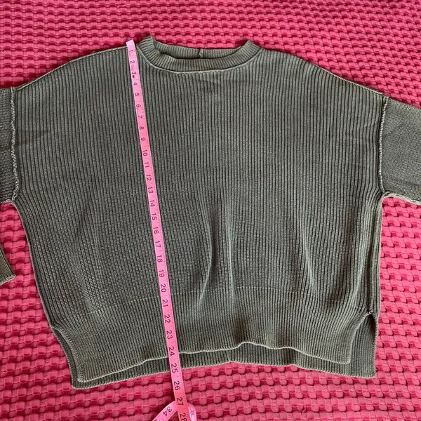 Aerie Women’s S Olive Green Ribbed Oversized Crewneck Sweater Drop Shoulder - Image 5