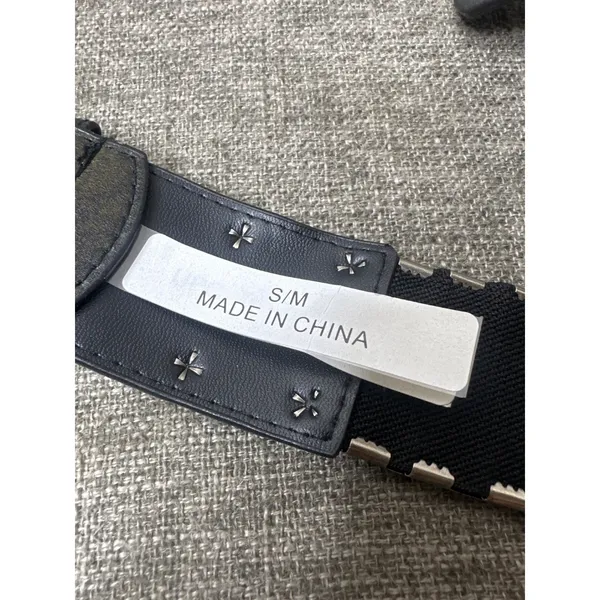 Western Style Black Belt w/ Silver Studded Details & Embossed Hardware Women S/M - Image 4