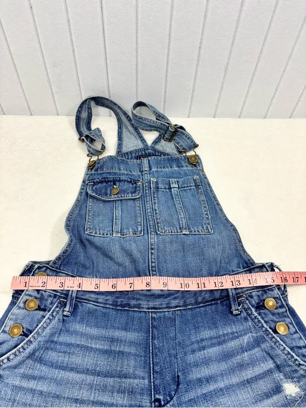 Abercrombie & Fitch Distressed Light Blue Denim Overalls Size XS - Image 4