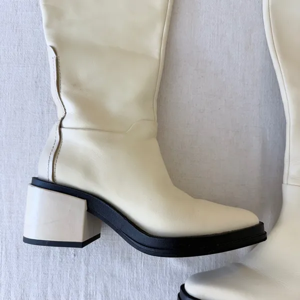 Franco Sarto Dorica Tall Boots 5.5M Cream Leather Block‎ Heel - Image 6