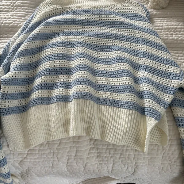 Striped Blue and White Women's Sweater - Image 3