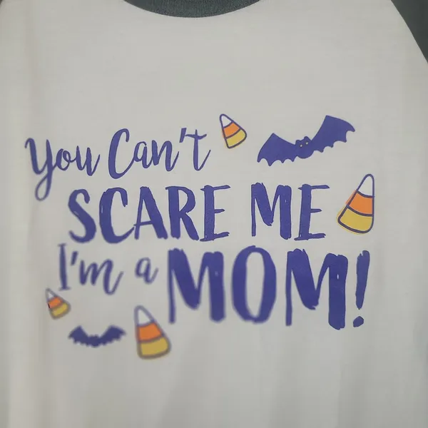 Jerzees You Can't Scare Me I'm a Mom Raglan Baseball T-Shirt Halloween Woman's Gray XL - Image 4