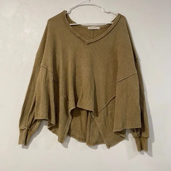Free People We The Free Waffle Knit Oversized Thermal Top XS Boho - Image 2
