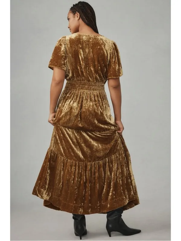 Anthropologie The Somerset Maxi Dress: Velvet Edition Bamboo Brown Size Medium - Image 13