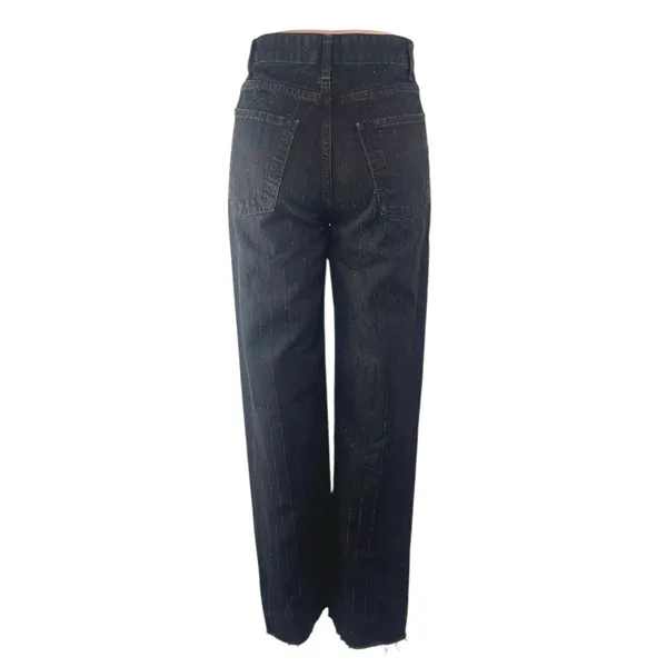 Zara Women's Black Beaded Rhinestone High Waist Wide Leg Denim Mom Jeans Size 2 - Image 2
