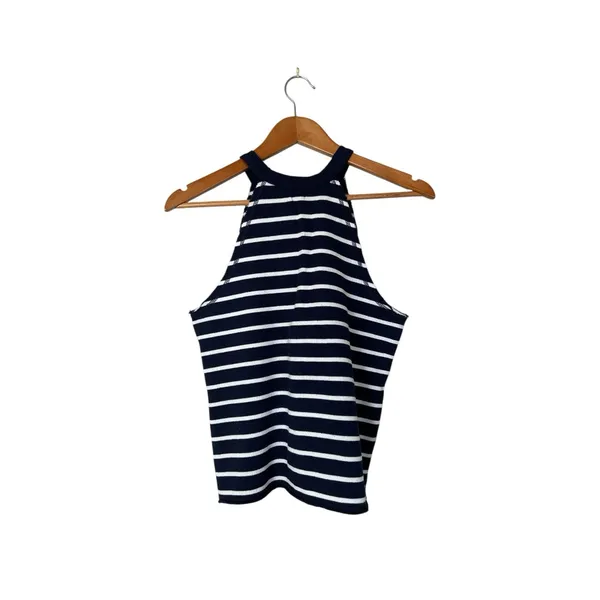 Aerie Womens Halter Neck French Terry Tank Top XS Blue/White Stripe Pullover - Image 3