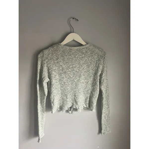 Vintage Cottage Dainty Cropped Cardigan Sweater Light Blue Ribbon Small Y2K USA - Image 12