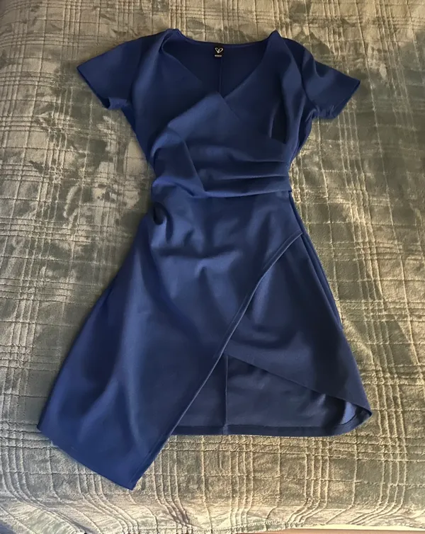 Royal Blue Wrap Front Dress - Image 2