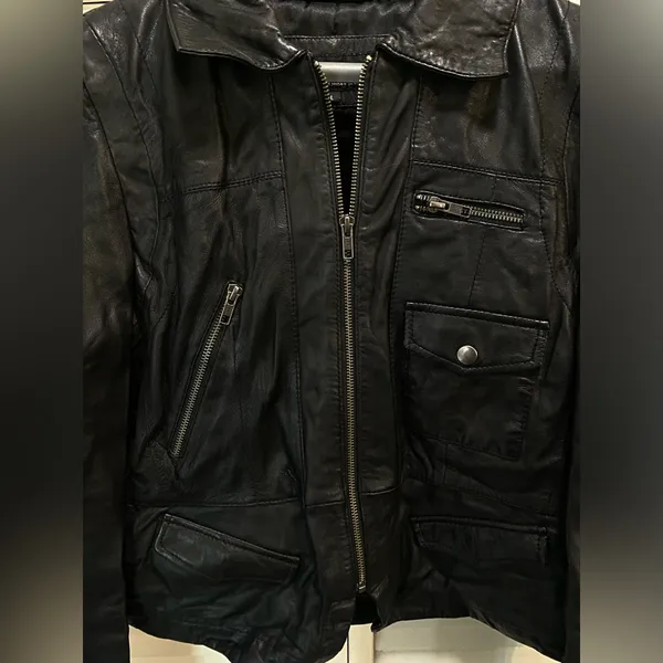 Black Rivet‎ Leather Jacket Zip Up size Large pockets NWOT - Image 2