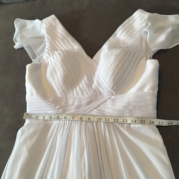 Women’s White Full Length Chiffon Dress Flutter Sleeves Corset Back Size 14 - Image 9