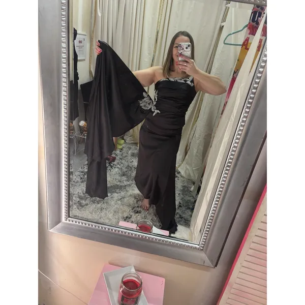 Brown Satin Formal Gown Sweetheart Sequin Leaf Applique Corset Back‎ Prom Dress - Image 3