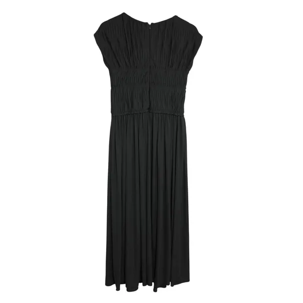 Peruvian Connection Small Black Micro Pleated V-Neck‎ Midi Dress Contemporary - Image 8