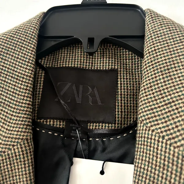 Zara Brown Wool Blend Checkered Heritage Academic Blazer NWT Size XS - Image 4