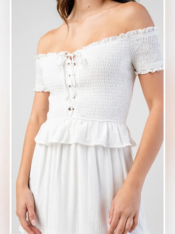 Beivy Off-Shoulder White Ruffle Maxi Dress Size Medium - Image 3