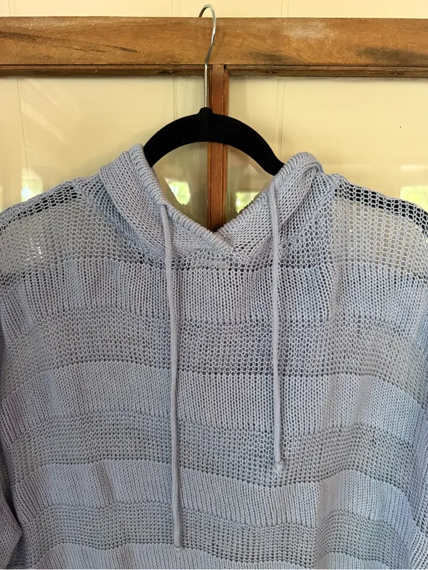 BKE Ribbed Open Weave Hooded Cropped Knit Sweater Kentucky Blue Size Large - Image 5