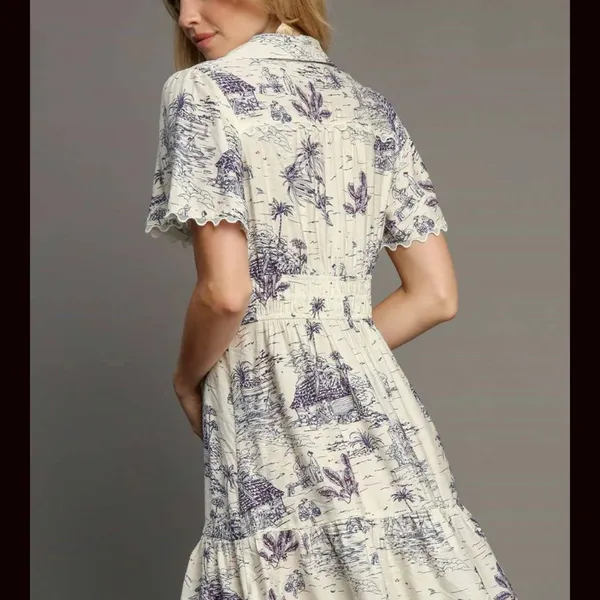 Umgee Landscape Print Collared Mini Dress NWT XL - Image 2