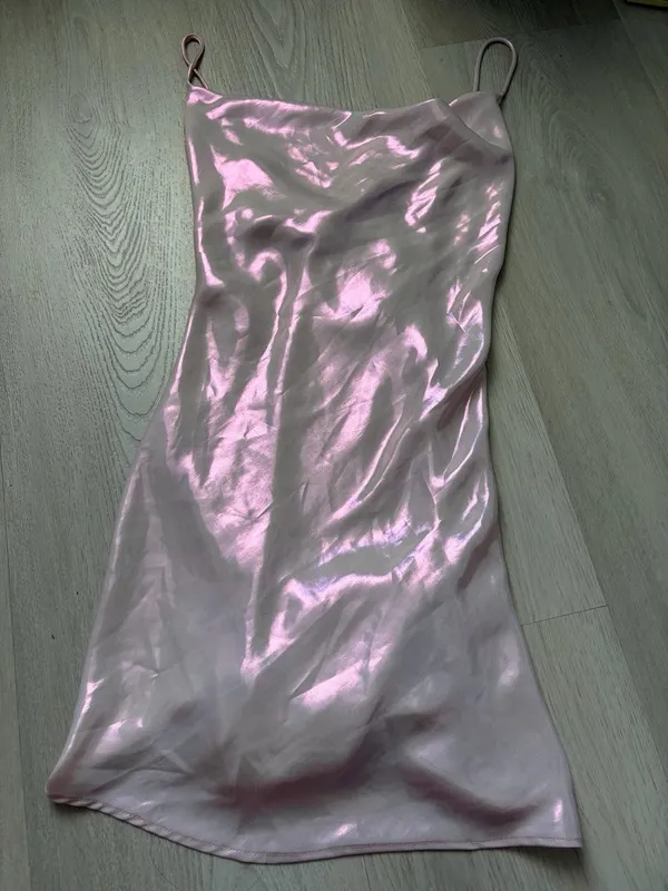 Zara Pink Satin Cowl Neck Mini Slip Dress - Image 2
