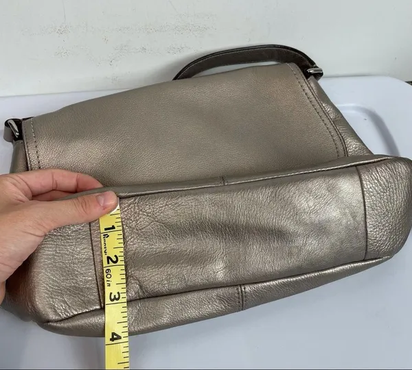 Coach Park Leather Flap Shoulder Bag Metallic Silver - Image 12