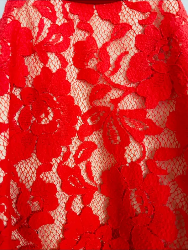 ABS Allen Schwartz Red Floral Lace Halter Dress Sheath Cocktail Wedding Guest 4 - Image 6
