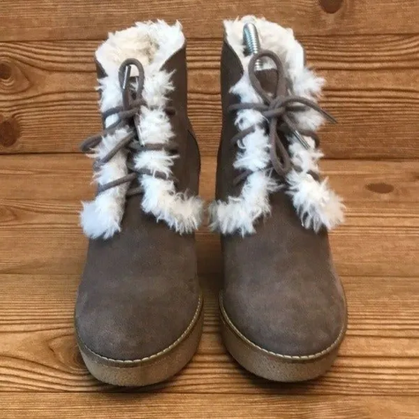 GAP NEW YORK “Gwen Shearling” Tree‎ Bark Suede Wedges Boots ladies size 9 - Image 4