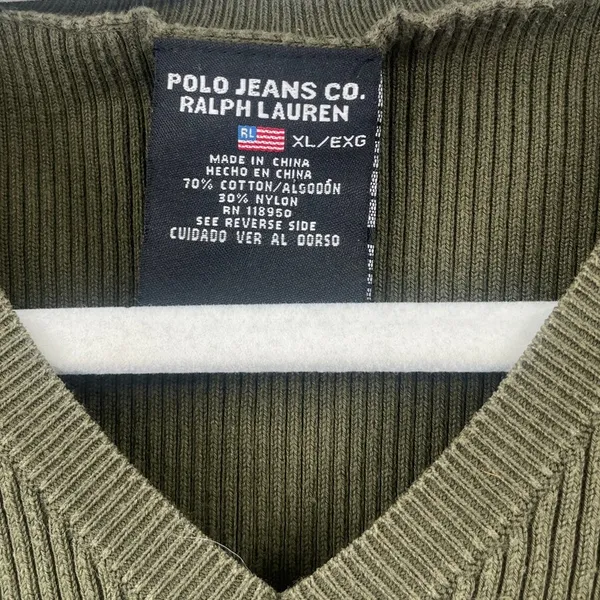 Ralph Lauren Vtg Polo Jeans Y2K Womens Sweater Sz XL Olive Ribbed Preppy Quiet Luxury Flag - Image 8