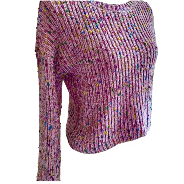 Generation K Pink Confetti Chenille Crew Neck Sweater XL Soft Cozy - Image 4