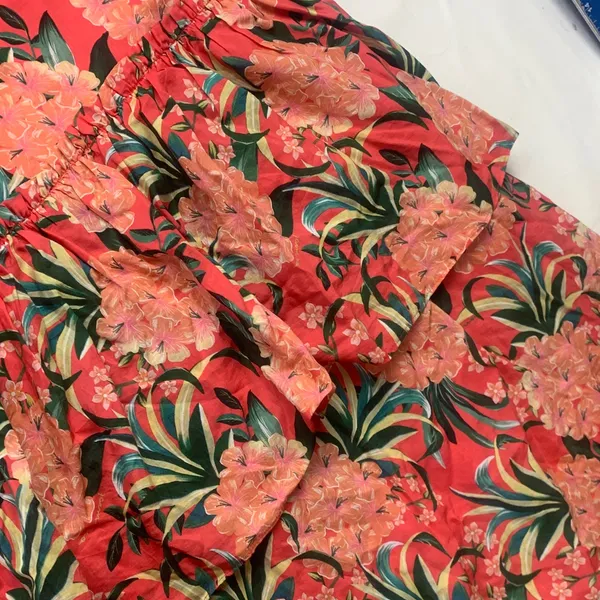 FARM Rio size large pineapple bloom midi dress pink green puff sleeve floral - Image 6