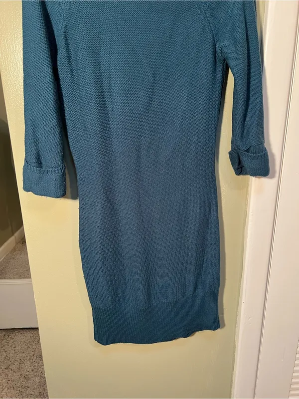 Pink Rose Women’s Size Medium Cowl Neck Sweater Dress Turquoise Green Blue Cable - Image 7