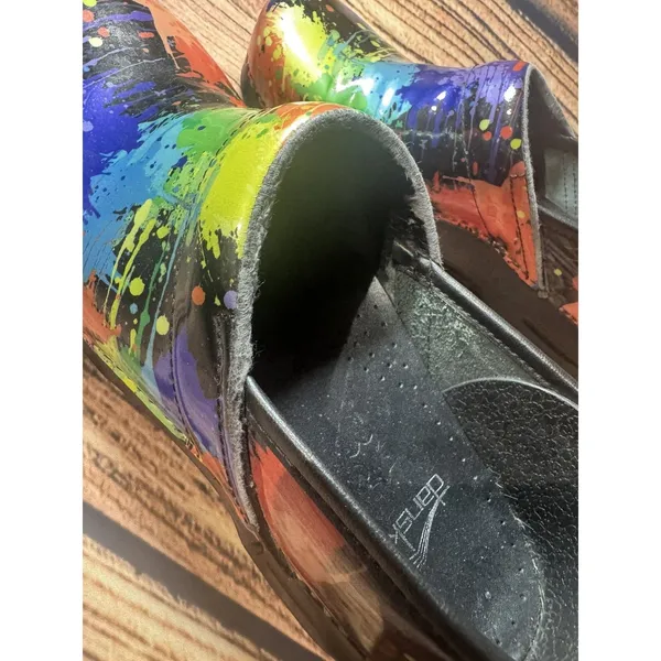 Dansko Paint Splatter Patent Leather Professional Stapled Clogs Shoes 11 - Image 5