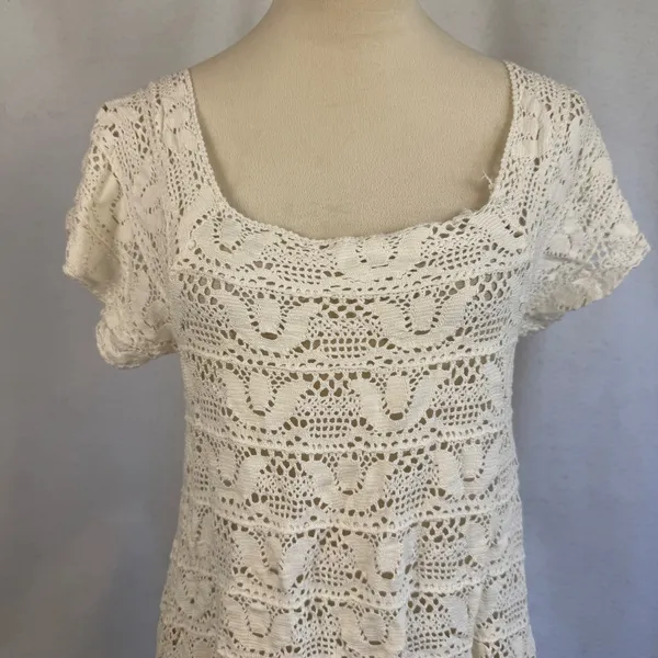 Ivory Crochet Lace Beach Cover Up Dress Cream Size Medium Summer‎ Boho - Image 2