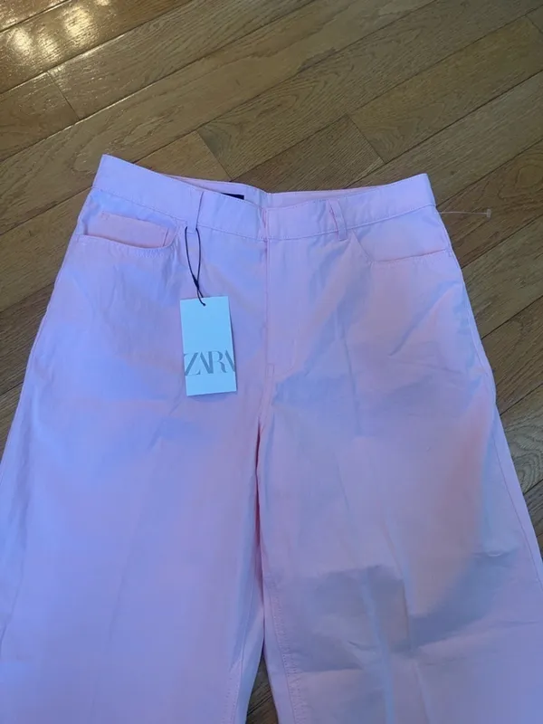 ZARA Pink High Waisted Wide Straight Leg Cotton Pants Pastel Barbiecore NWT Sz M - Image 5