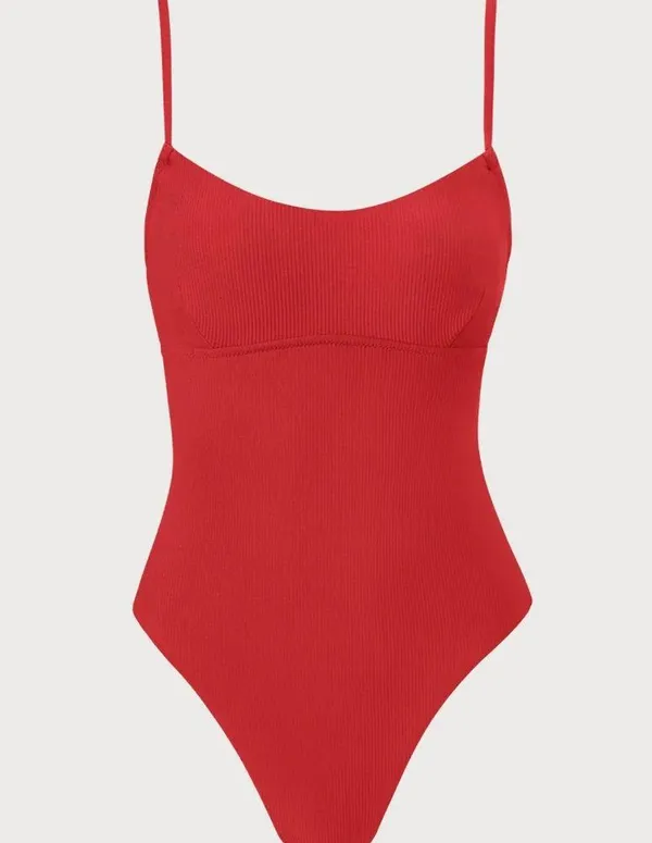 Berlook Red Ribbed Cross Back One-Piece Swimsuit 71 - Image 6