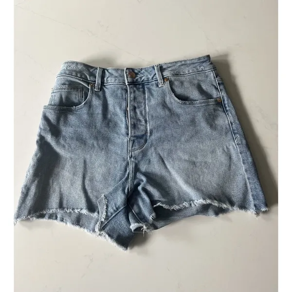 Good American Bombshell Jean Shorts Sz 6/28 Button Fly Denim Distressed - Image 2