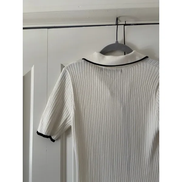 Merokeety Women’s Ribbed Knit Polo Sweater Dress Size Large Black Trim Midi - Image 8