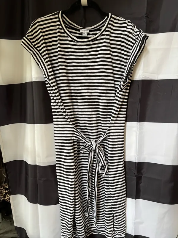 J. Crew Black and White Striped Tie-Waist Mini Dress - Image 3