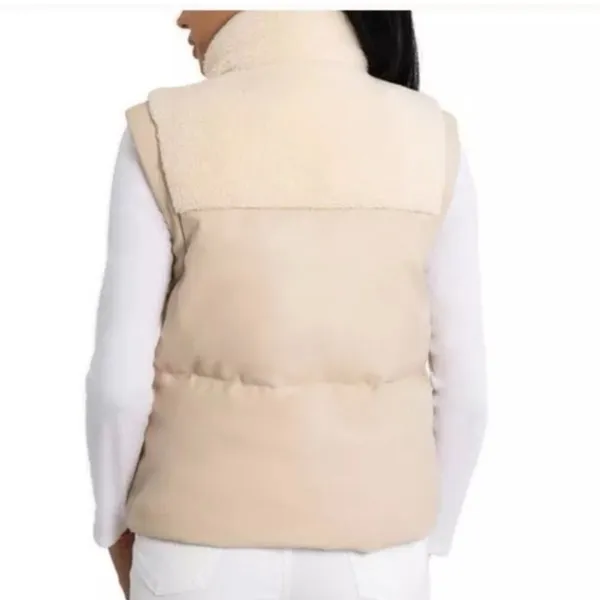Women's Faux Leather Yoke Sherpa Vest Jacket Cream Pockets XXLARGE NWT - Image 2