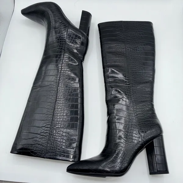INC International Concepts Paiton Black Croc Embossed Tall Heeled Boots Women 8M - Image 7