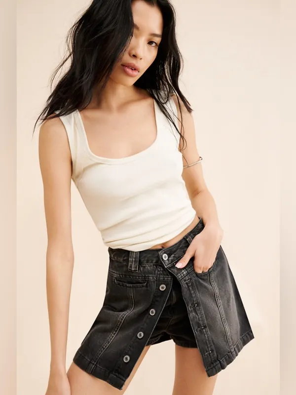 Free People - Faded Black Midnight Sun Mid Rise Denim Mini Skirt/Skort Size 25 - Image 3