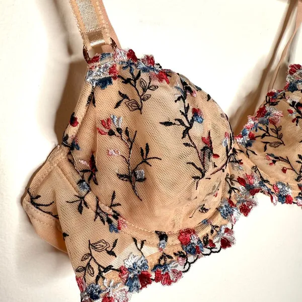 Sofia Intimates by Sofia Vergara Floral Embroidered Balconette Bra Size 34B New Tan - Image 3