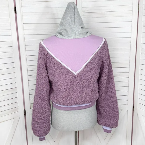 For Love &‎ Lemons Cozy Sherpa Cropped Pullover Half Zip Hoodie Purple Small - Image 8