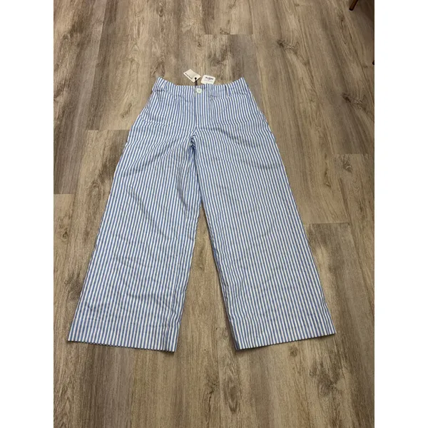 Miou Muse Blue White Striped High Rise Wide Leg Pants New Size Medium - Image 2