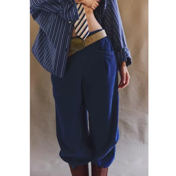 Free People Nice Choice Cord Jeans Navy Blue Barrel Harem Pull On Corduroy Large - Image 2