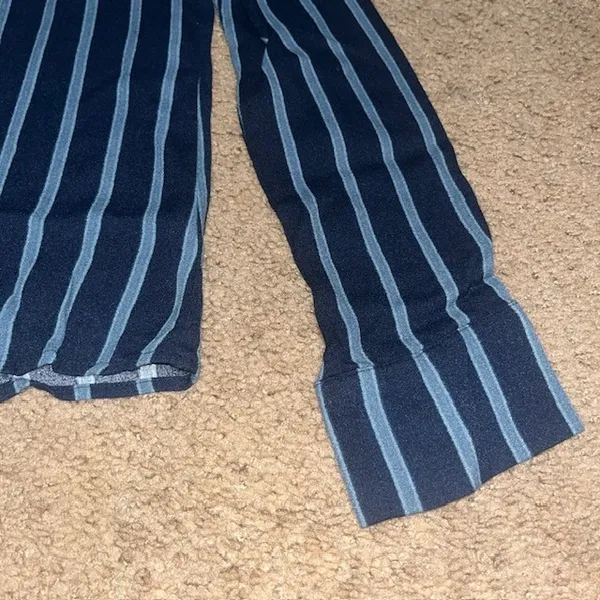 Reformation Risque Top‎ Two Button Long Sleeve Sinatra Stripes Blue XS - Image 5