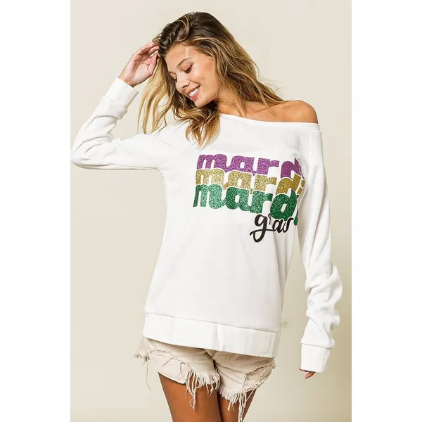 BiBi Mardi Gras Glitter Lettering Sweatshirt - Image 14