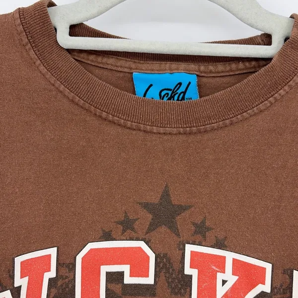 Vtg Y2K Wckd Graphic Tee Womens Top Sz Small Grunge Indie Street Brown Retro USA - Image 6