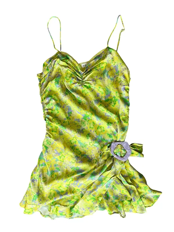 For Love And Lemons FL&L Women’s Dubois Green Floral Asymmetrical Mini Dress - Image 11