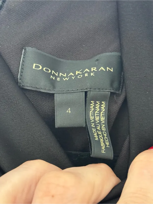 Donna Karan New York Black Satin Halter Midi Dress Ruched Side Slit Size‎ 4 - Image 7